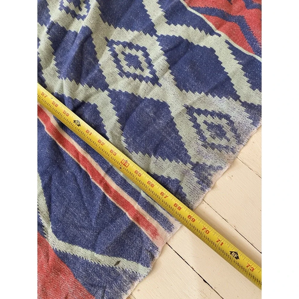 Vintage 30s 40s Cotton Camp Blanket Aztec Native Design Beacon? 76x69 Distressed